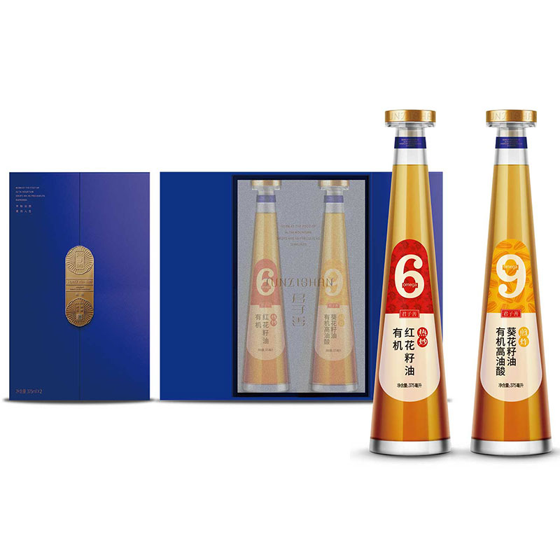 至尊蓝礼盒C款  有机高油酸葵花籽油375ml*1瓶 有机红花籽油375ml*1瓶 （375ml*2瓶/盒）